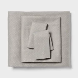 Queen Easy Care Cotton Blend Sateen Sheet Set Gray Dot - Room Essentials™: 225 Thread Count, OEKO-TEX Certified