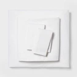 Full Easy Care Cotton Blend Sateen Sheet Set White - Room Essentials™: 225 Thread Count, Includes 2 Pillowcases & Fitted Sheet