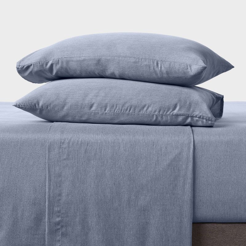 slide 2 of 4, Full Easy Care Cotton Blend Sateen Sheet Set Navy Heather - Room Essentials™: 225 Thread Count, 4-Piece, Teen & All Ages, 1 ct