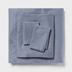 Full Easy Care Cotton Blend Sateen Sheet Set Navy Heather - Room Essentials™: 225 Thread Count, 4-Piece, Teen & All Ages