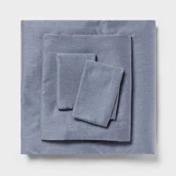 Full Easy Care Cotton Blend Sateen Sheet Set Navy Heather - Room Essentials™: 225 Thread Count, 4-Piece, Teen & All Ages