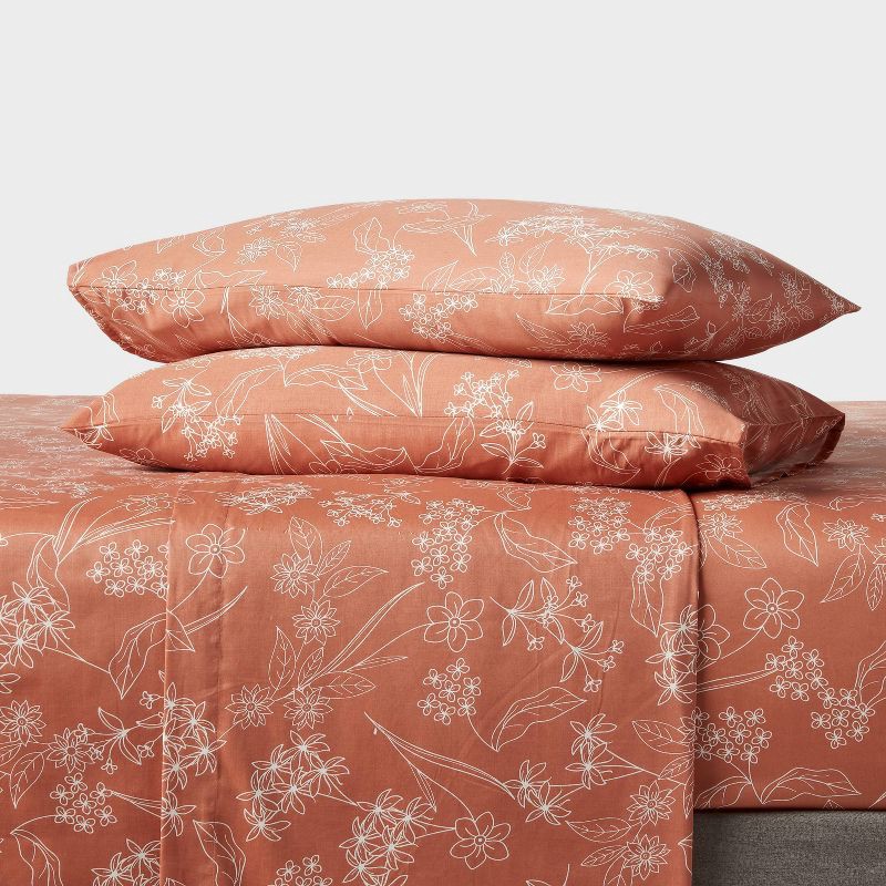 slide 2 of 4, Queen Easy Care Cotton Blend Sateen Sheet Set Rust Floral - Room Essentials™: 225 Thread Count, Botanical Pattern, OEKO-TEX Certified, 1 ct