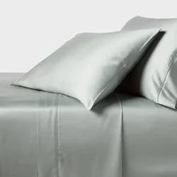 Twin/Twin Extra Long 320 Thread Count Cool TENCEL® Lyocell Sheet Set Gray Chalk - Threshold™: Solid Sateen, 3-Piece, 18" Deep