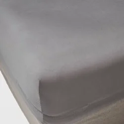 Twin 400 Thread Count Performance Fitted Sheet Dark Gray - Threshold™: Cotton Sateen, Solid Pattern, 18" Deep Mattress Fit