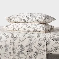 Standard Easy Care Cotton Blend Sateen Pillowcase Gray Floral - Room Essentials™: 225 Thread Count, Botanical Design, 2-Pack