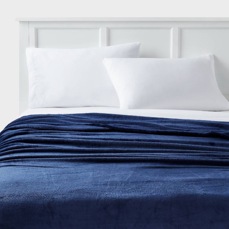 slide 2 of 3, Full/Queen Blanket Navy - Room Essentials™: Lightweight, Knitted, Machine Washable, OEKO-TEX Certified, 1 ct
