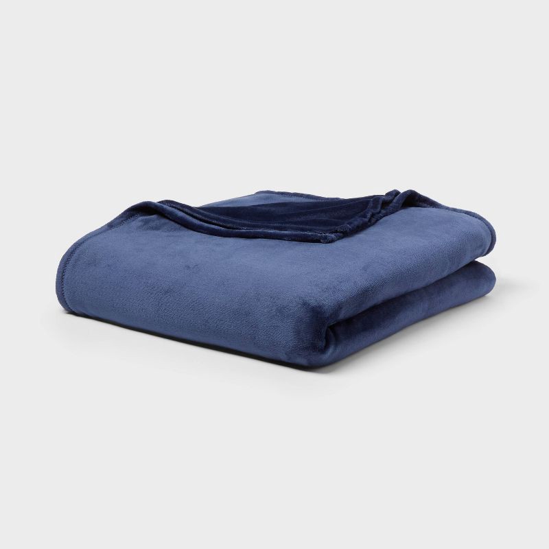 slide 1 of 3, Full/Queen Blanket Navy - Room Essentials™: Lightweight, Knitted, Machine Washable, OEKO-TEX Certified, 1 ct