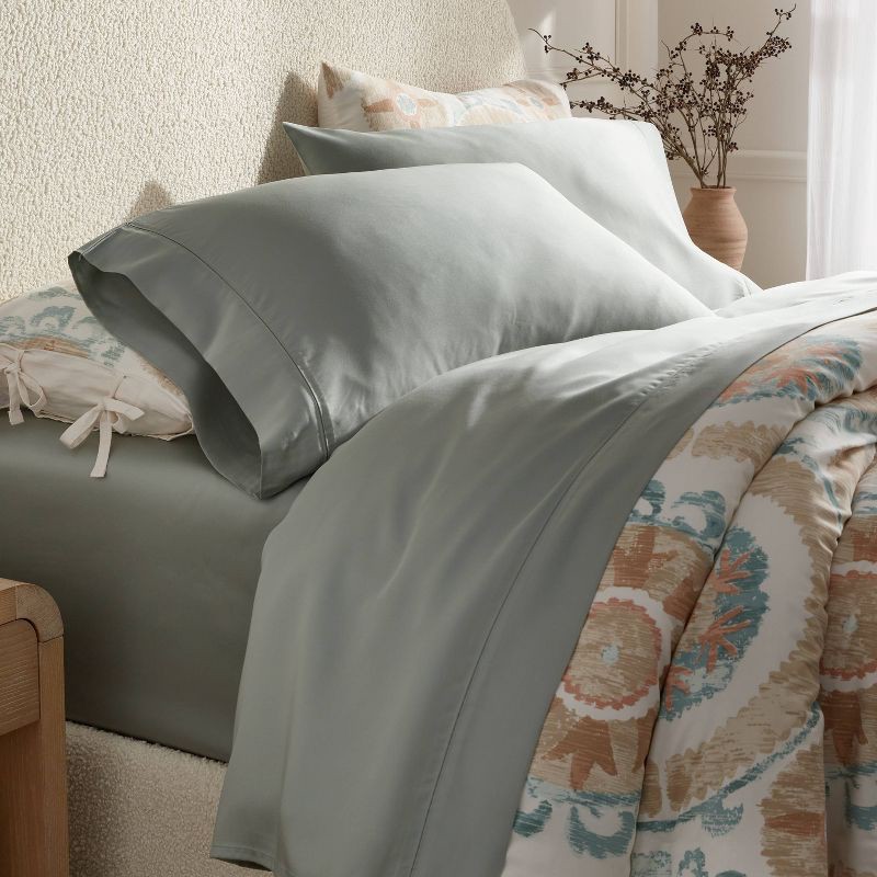 slide 2 of 4, Queen 320 Thread Count Cool TENCEL® Lyocell Sheet Set Gray Chalk - Threshold™: Satin Weave, OEKO-TEX Certified, 1 ct