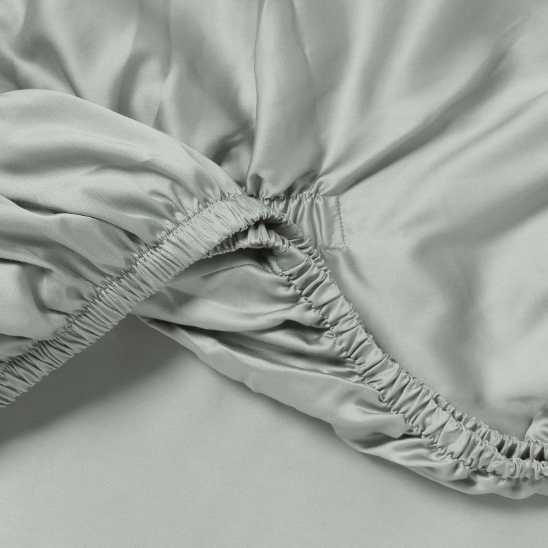 slide 4 of 4, Queen 320 Thread Count Cool TENCEL® Lyocell Sheet Set Gray Chalk - Threshold™: Satin Weave, OEKO-TEX Certified, 1 ct