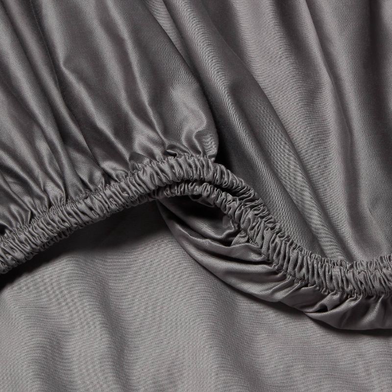 slide 3 of 3, Full 400 Thread Count Performance Fitted Sheet Dark Gray - Threshold™: Cotton Sateen, Machine Washable, Fits 18" Mattress, 1 ct