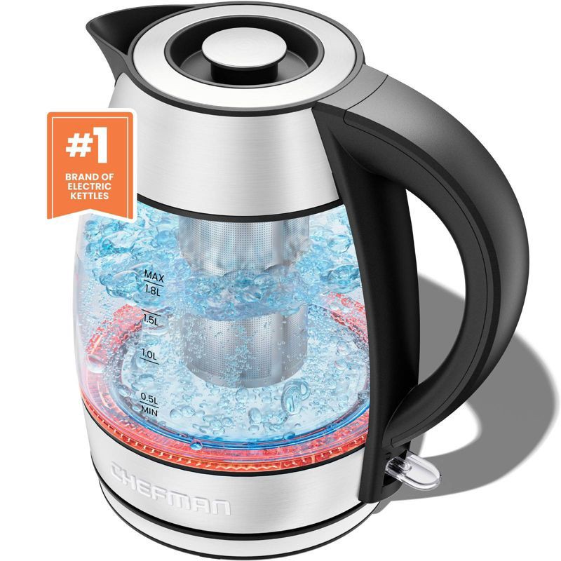 slide 1 of 9, Chefman 1.8L Rapid-Boil Kettle with Keep Warm and Tea Infuser - Stainless Steel: Electric Water Boiler, 1500W, Silver, 1.8 liter