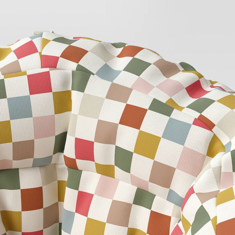 slide 5 of 5, Settle in Kids' Bean Bag Checkered - Pillowfort™: Multicolored, Double-Stitched, Pocket, Handle, Indoor Use, Ages 3-9, 1 ct