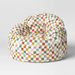 Settle in Kids&#x27; Bean Bag Checkered - Pillowfort™: Multicolored, Double-Stitched, Pocket, Handle, Indoor Use, Ages 3-9