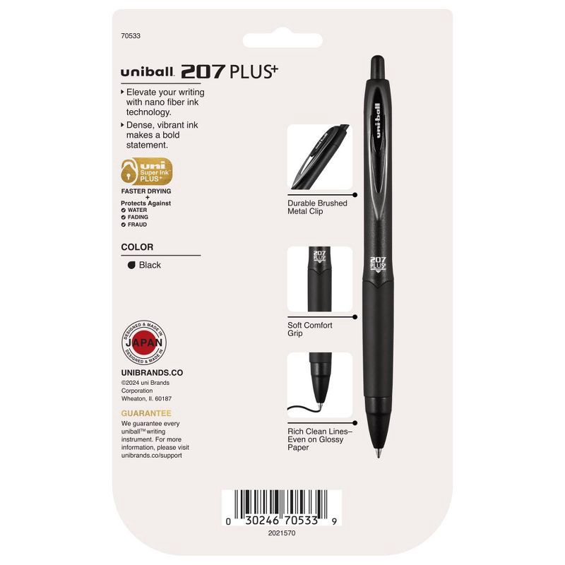 slide 7 of 8, uniball 6pk 207 Plus+ Gel Pen 0.7mm Medium Point Black Ink Black Barrel: Signo Gel Pens, Stationery & Office Supplies, 6 ct