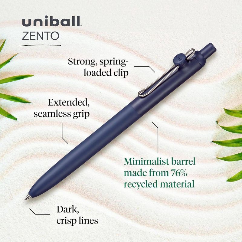 slide 4 of 7, uniball 4pk Zento Retractable Liquid Gel Pens Medium Point 0.7mm Muted Black: Retractable Rollerball, Quick Drying, Stationery, 4 ct