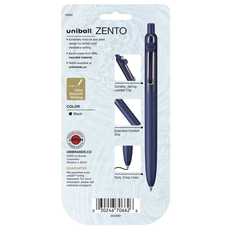 slide 7 of 7, uniball 4pk Zento Retractable Liquid Gel Pens Medium Point 0.7mm Muted Black: Retractable Rollerball, Quick Drying, Stationery, 4 ct