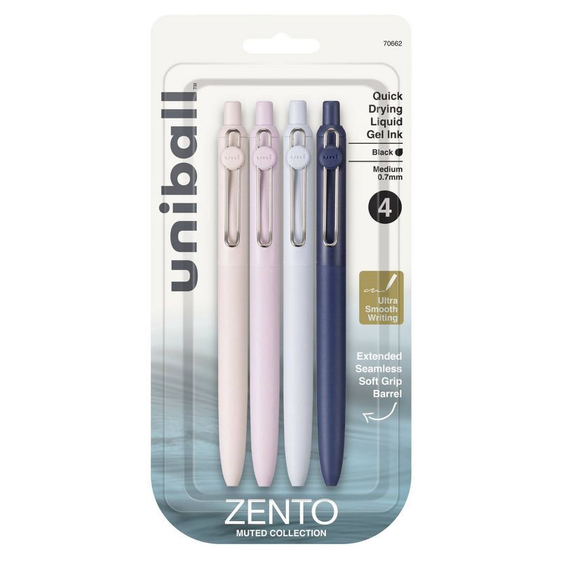 slide 1 of 7, uniball 4pk Zento Retractable Liquid Gel Pens Medium Point 0.7mm Muted Black: Retractable Rollerball, Quick Drying, Stationery, 4 ct
