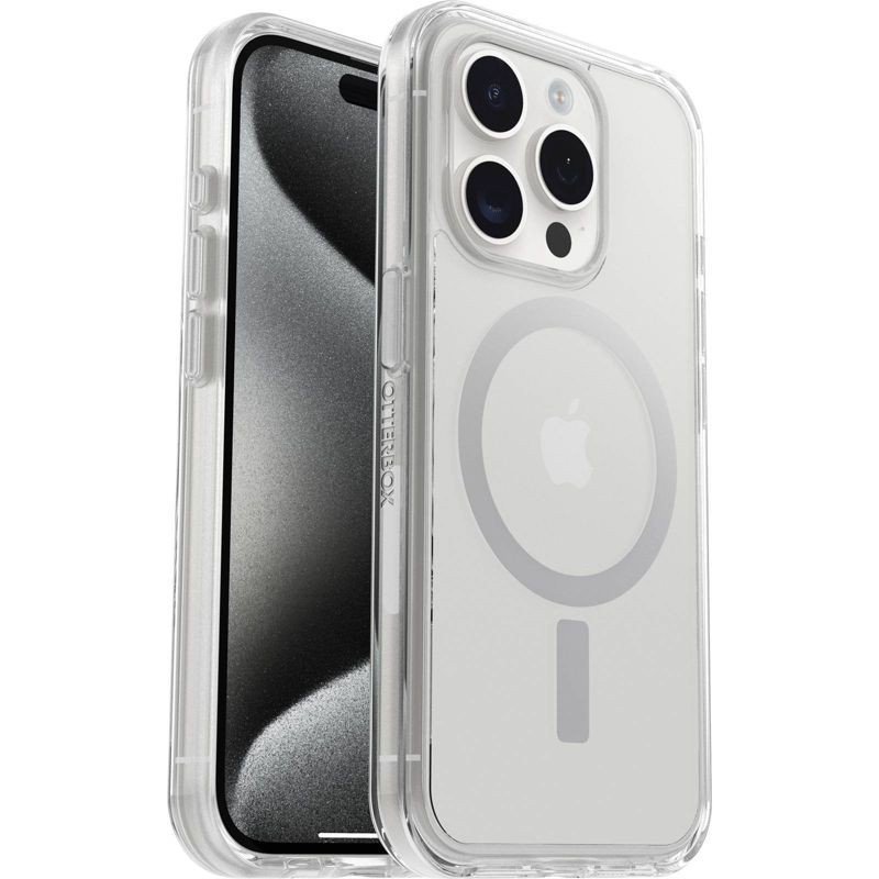 slide 3 of 4, OtterBox iPhone 15 Pro Symmetry Series Clear Case with MagSafe - Clear: Polycarbonate, Solid Pattern, 1 ct
