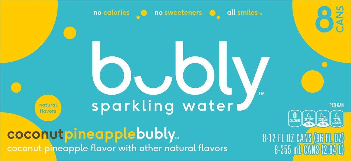 slide 5 of 11, bubly Sparkling Water Coconut Pineapple, 8 ct; 12 fl oz