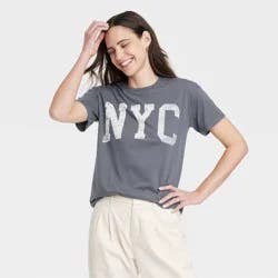 Women's NYC Short Sleeve Graphic T-Shirt - Gray XS: Grayson Threads, Cotton Blend, Typography Design, Crew Neck, Pullover Style