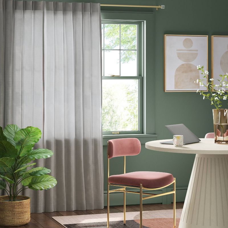 slide 2 of 4, 34"x63" Light Filtering Pebble Satin Curtain Panel with Pinch Pleat Gray - Threshold™: Luxury Woven Indoor Decor, 1 ct