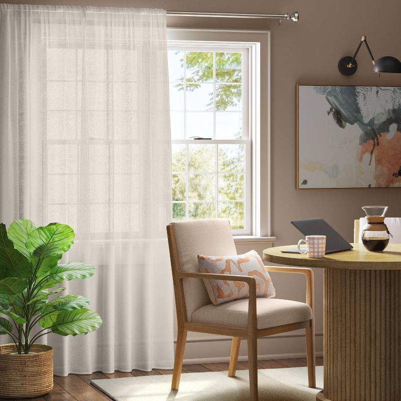 slide 2 of 6, 54"x63" Light Filtering Textural Sheer Curtain Panel Ivory - Threshold™: Solid, Recycled Polyester, Rod Pocket, UV Protection, 1 ct