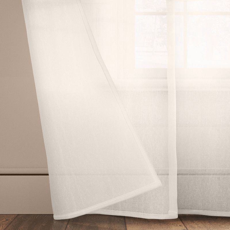 slide 3 of 6, 54"x63" Light Filtering Textural Sheer Curtain Panel Ivory - Threshold™: Solid, Recycled Polyester, Rod Pocket, UV Protection, 1 ct