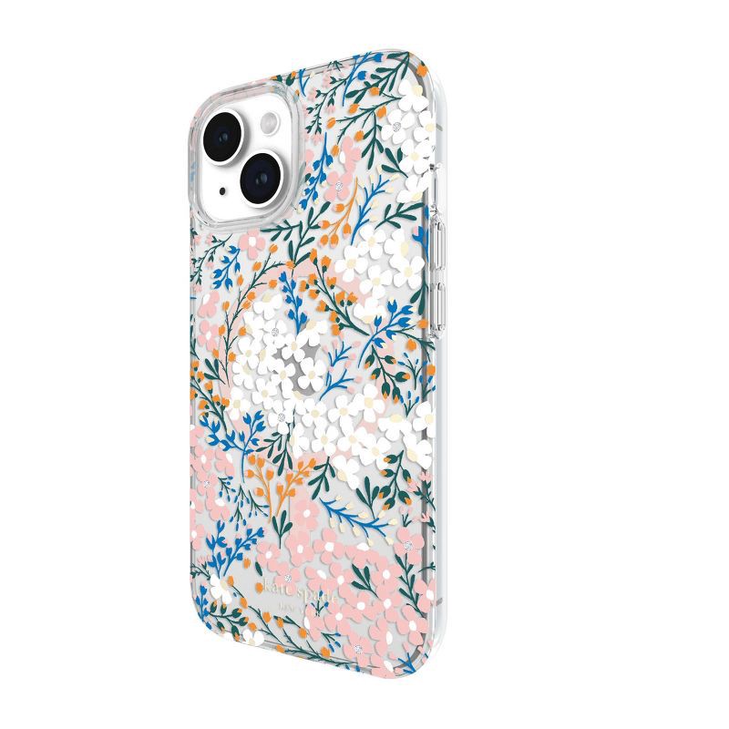 slide 4 of 4, Kate Spade New York iPhone16e/iPhone 15/iPhone 14/iPhone 13 Protective Case with MagSafe - Rose & Green Floral with Gems, 1 ct