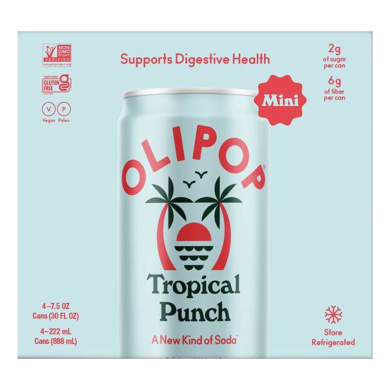 slide 5 of 8, OLIPOP Tropical Punch Prebiotic Soda - 4ct/7.5 fl oz Mini Cans, 4 ct; 7.5 fl oz