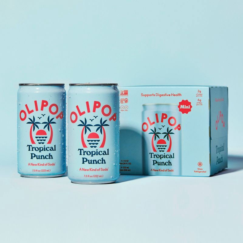 slide 8 of 8, OLIPOP Tropical Punch Prebiotic Soda - 4ct/7.5 fl oz Mini Cans, 4 ct; 7.5 fl oz