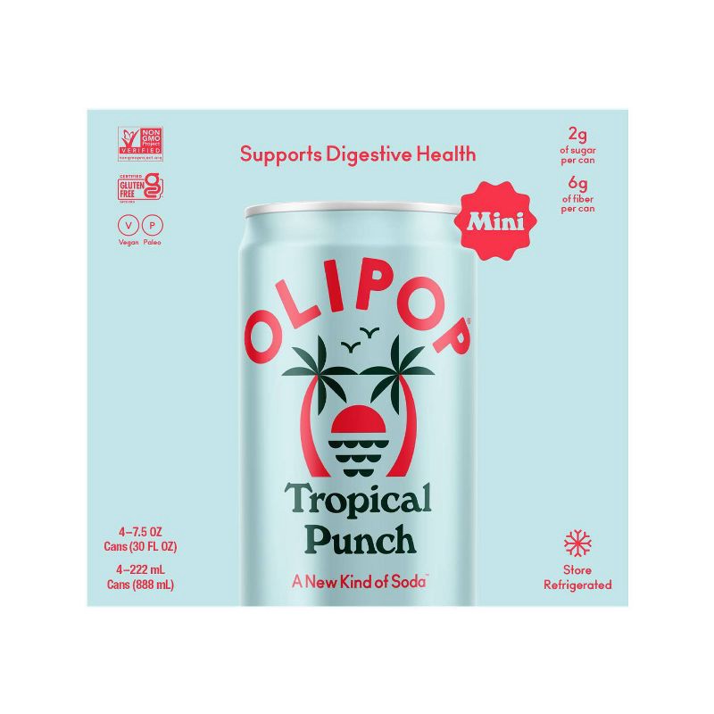 slide 1 of 8, OLIPOP Tropical Punch Prebiotic Soda - 4ct/7.5 fl oz, 4 ct; 7.5 fl oz