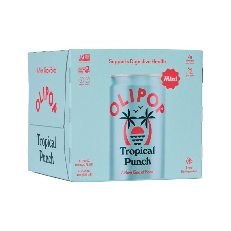 slide 1 of 8, OLIPOP Tropical Punch Prebiotic Soda - 4ct/7.5 fl oz Mini Cans, 4 ct; 7.5 fl oz