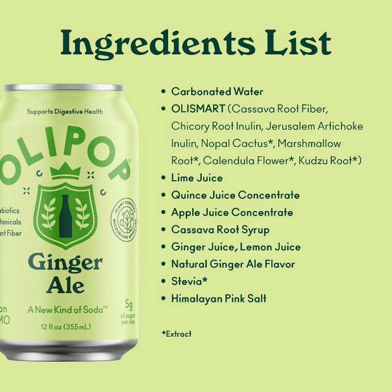 slide 10 of 11, OLIPOP Ginger Ale Prebiotic Soda - 12 fl oz Can, 12 fl oz