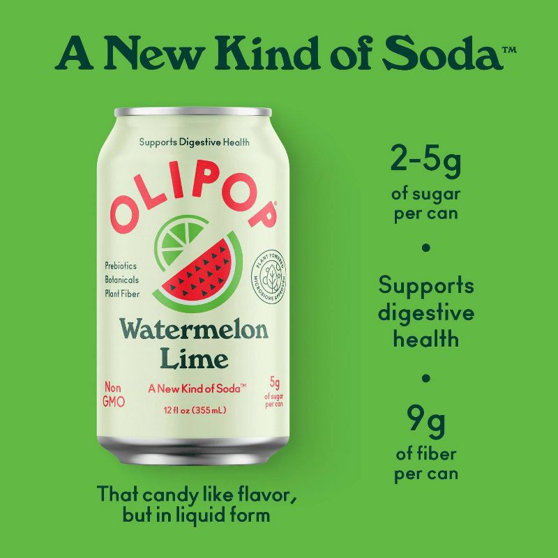 slide 4 of 7, OLIPOP Watermelon Lime Prebiotic Soda - 12 fl oz Can, 12 fl oz