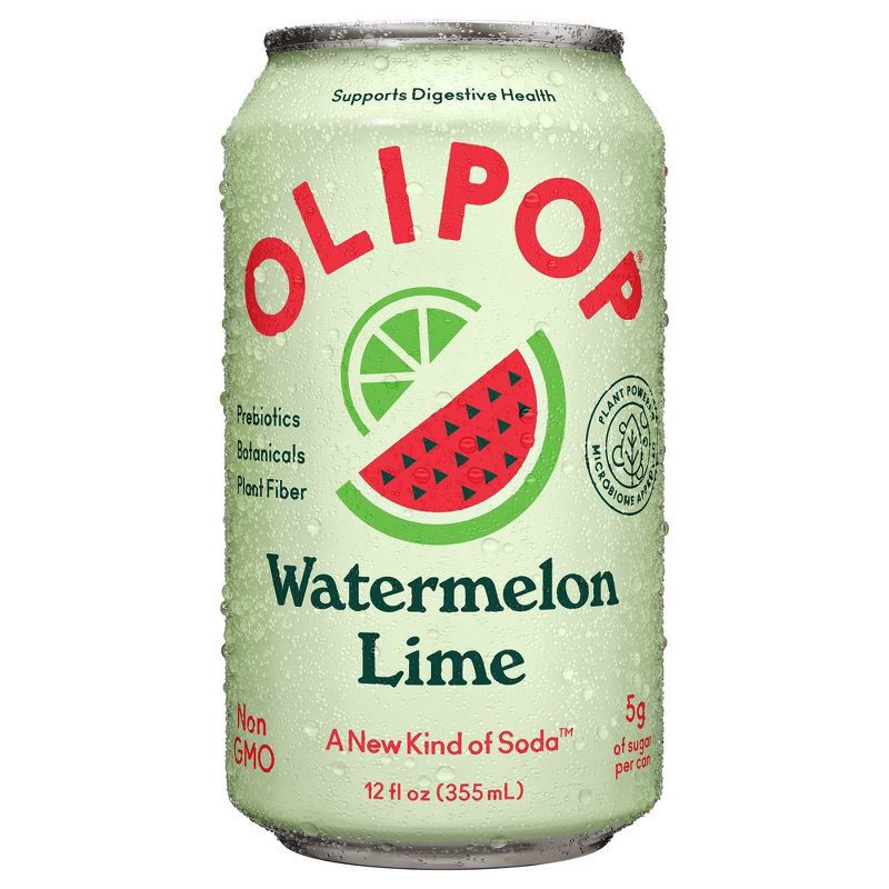 slide 1 of 7, OLIPOP Watermelon Lime Prebiotic Soda - 12 fl oz Can, 12 fl oz