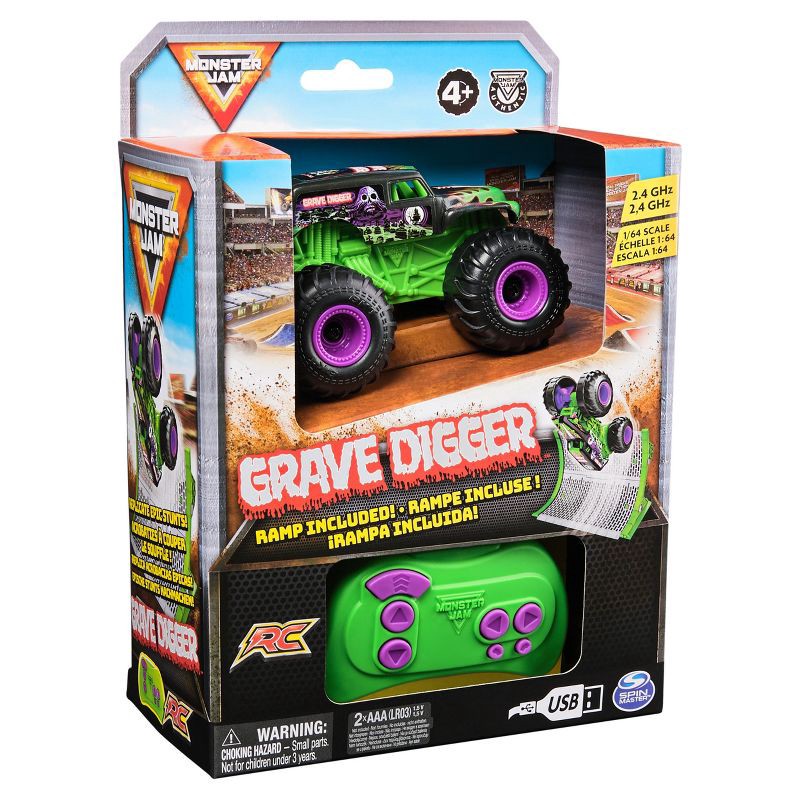 slide 9 of 9, Monster Jam Grave Digger RC Monster Truck 1:64 Scale, 1 ct