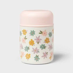 Kids' 10oz Flowers Double Wall Vacuum Stainless Steel Food Jar Pink with Stainless Steel Spoon - Pillowfort™