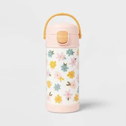 Kids' 12oz Flowers Stainless Steel Portable Drinkware Pink - Pillowfort™: Kids Water Bottle, Straw Tumbler, Hand Wash