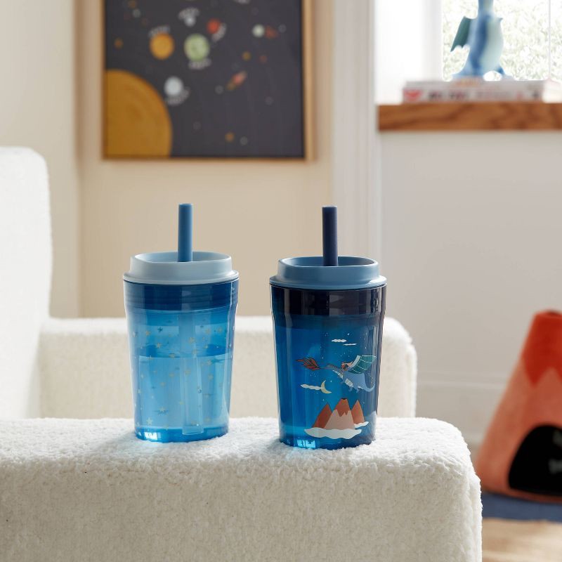 slide 2 of 3, Kids' 14oz 2pk Dragon Single Wall Recycled Straw Tumblers Blue - Pillowfort™: Toddler Cups, Dishwasher-Safe, 2 ct; 14 oz