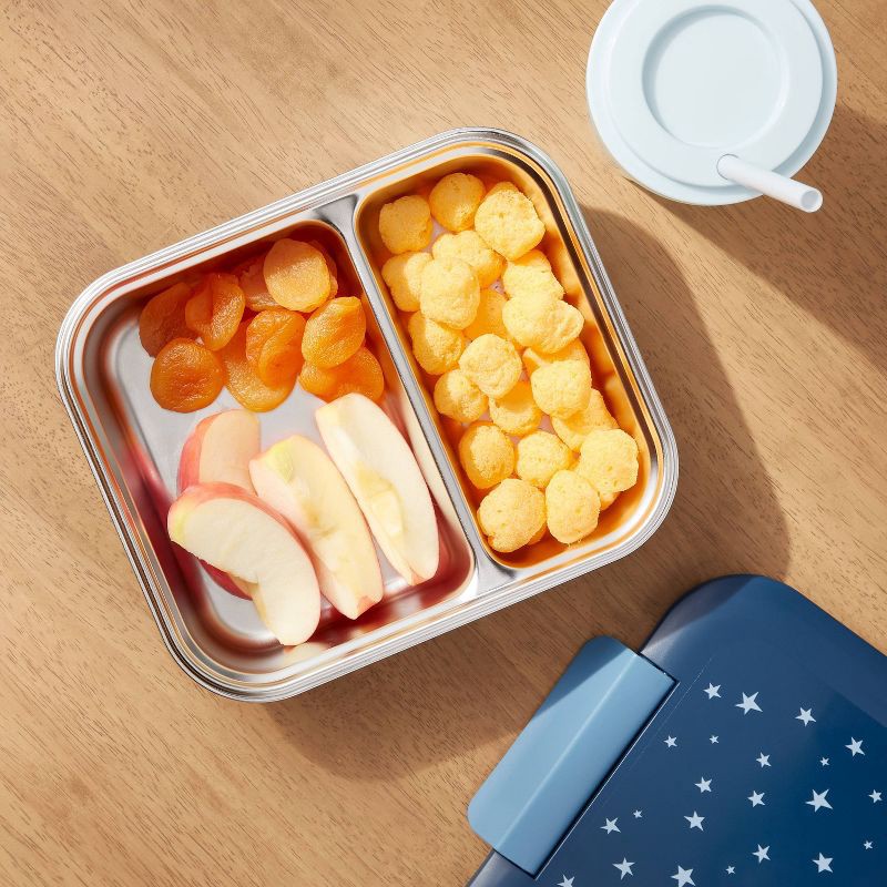slide 2 of 4, Kids' Stars Bento Box Dark Blue - Pillowfort™: Leakproof Lunchbox, Stainless Steel, Ages 1-15, Hand Wash, 1 ct