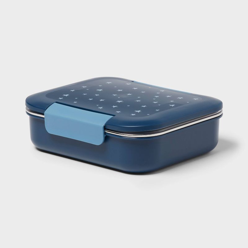 slide 1 of 4, Kids' Stars Bento Box Dark Blue - Pillowfort™: Leakproof Lunchbox, Stainless Steel, Ages 1-15, Hand Wash, 1 ct