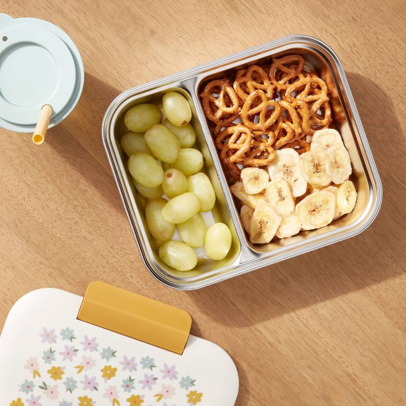 slide 2 of 4, Kids' Flowers Bento Box Cream - Pillowfort™: Leakproof Lunchbox for Kids, Plastic & Stainless Steel, 1 ct