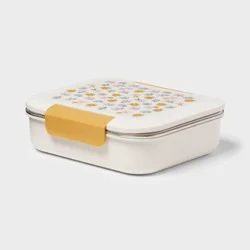 Kids&#x27; Flowers Bento Box Cream - Pillowfort™: Leakproof Lunchbox for Kids, Plastic &amp; Stainless Steel