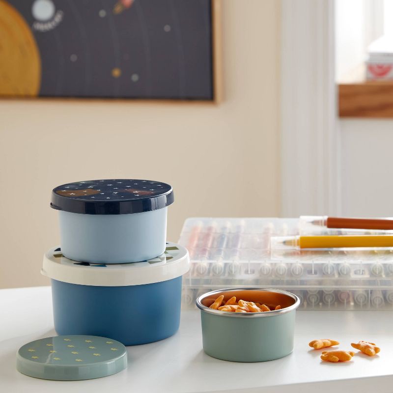 slide 2 of 3, Kids' 3pk Checkered Single Wall Stainless Steel Snack Containers - Pillowfort™: Dishwasher-Safe, Portable Set, 3 ct