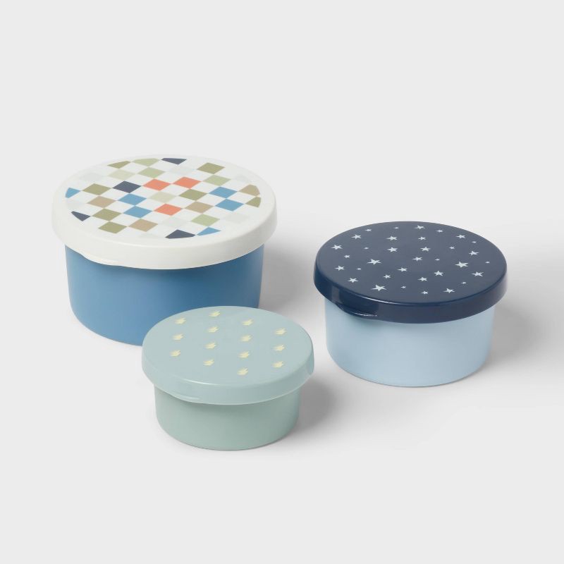 slide 1 of 3, Kids' 3pk Checkered Single Wall Stainless Steel Snack Containers - Pillowfort™: Dishwasher-Safe, Portable Set, 3 ct