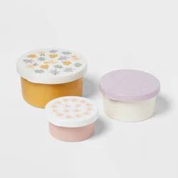 Kids' 3pk Flowers Single Wall Stainless Steel Round Snack boxes Pink - Pillowfort™