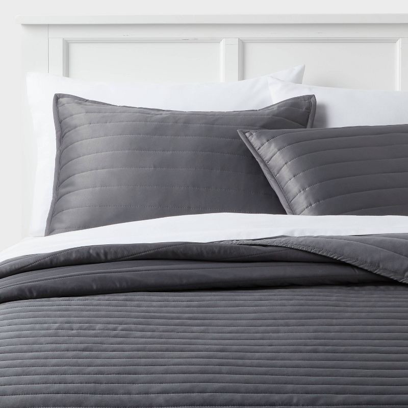 slide 2 of 3, Standard Satin Quilt Sham Dark Gray - Room Essentials™: OEKO-TEX Certified, Sateen Texture, No Backing, Machine Washable, 1 ct