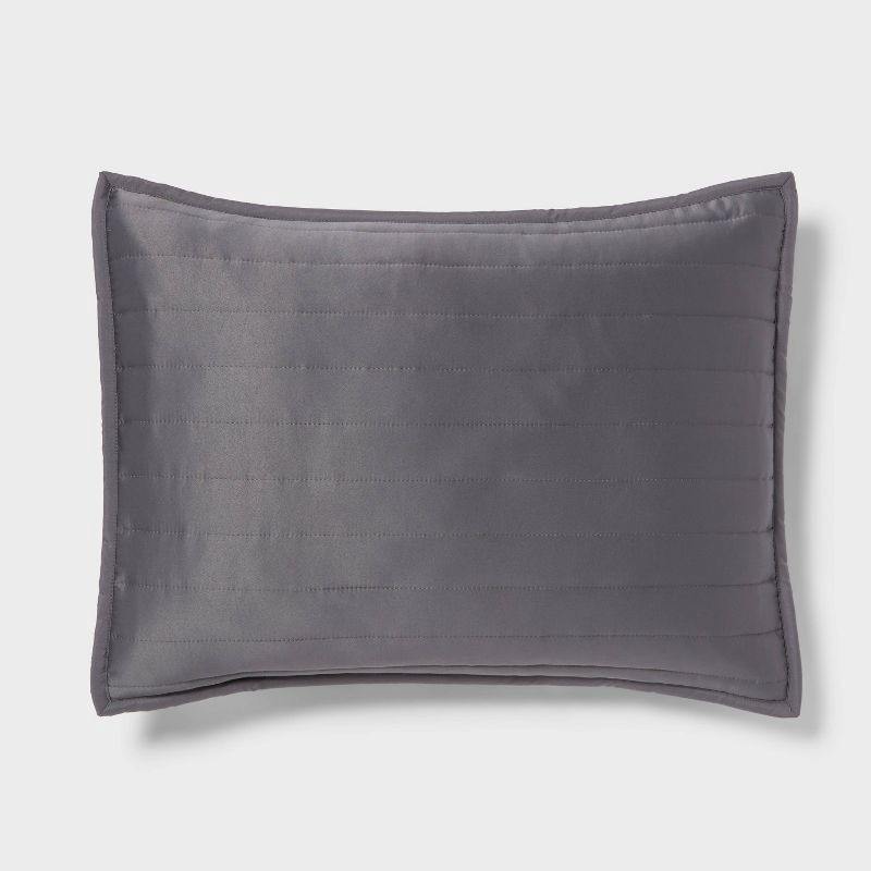 slide 1 of 3, Standard Satin Quilt Sham Dark Gray - Room Essentials™: OEKO-TEX Certified, Sateen Texture, No Backing, Machine Washable, 1 ct