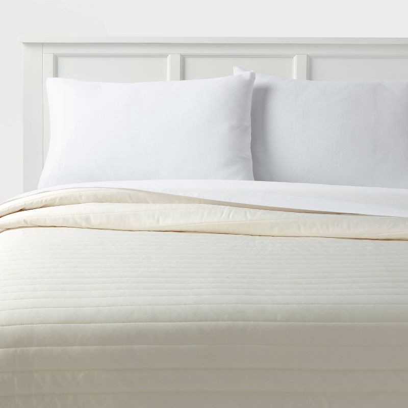 slide 1 of 3, Full/Queen Satin Quilt Ivory - Room Essentials™: Midweight Sateen Coverlet, Machine Washable, OEKO-TEX Certified, 1 ct