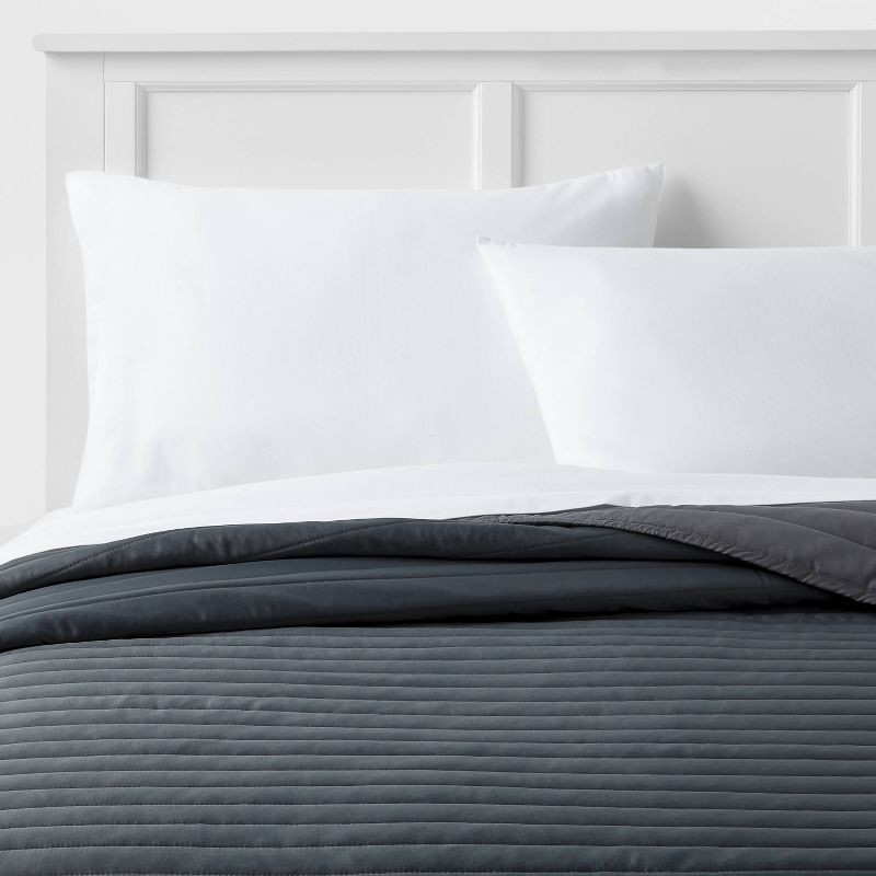 slide 1 of 3, Full/Queen Satin Quilt Dark Gray - Room Essentials™: Midweight Sateen Coverlet, OEKO-TEX Certified, 1 ct